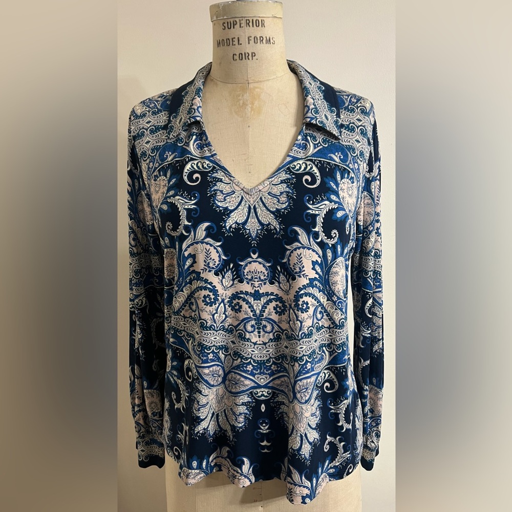 JOHNNY WAS THE JANIE FAVORITE PUFF SLEEVE POLO KNIT TOP